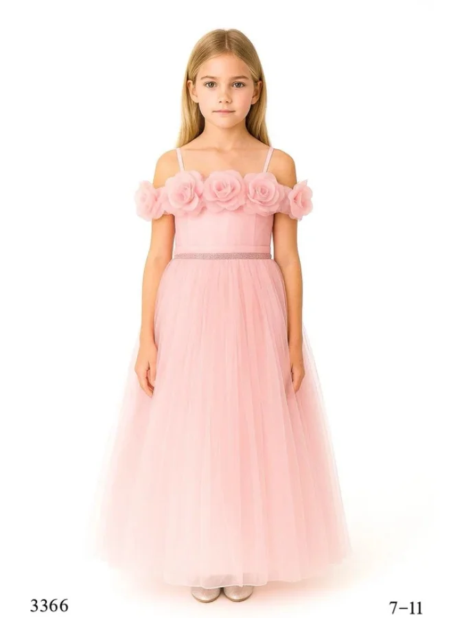 VIA BAMBINO Blush Pink Floral Tulle Gown